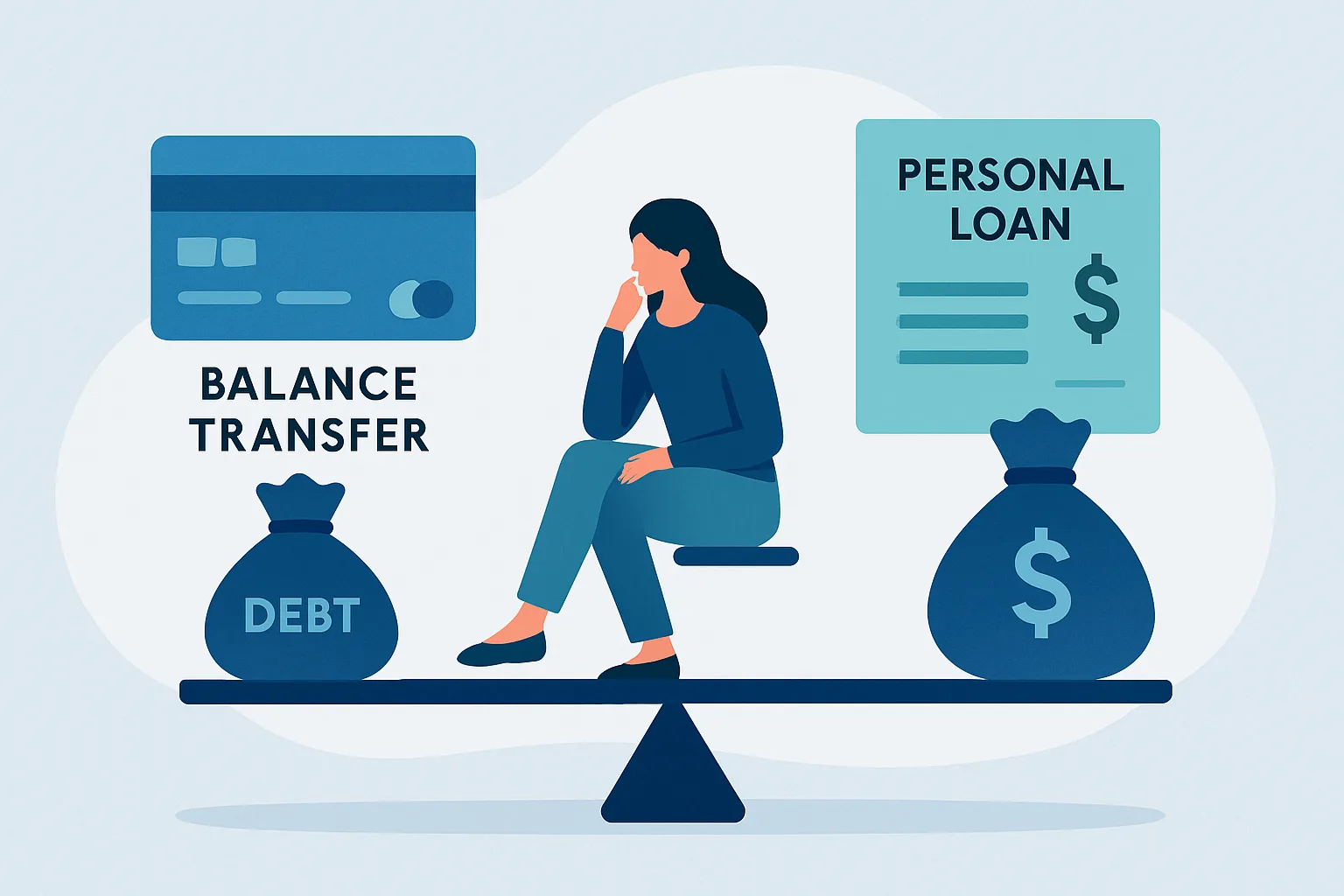 Illustration about balance transfer vs personal loan to pay off debt