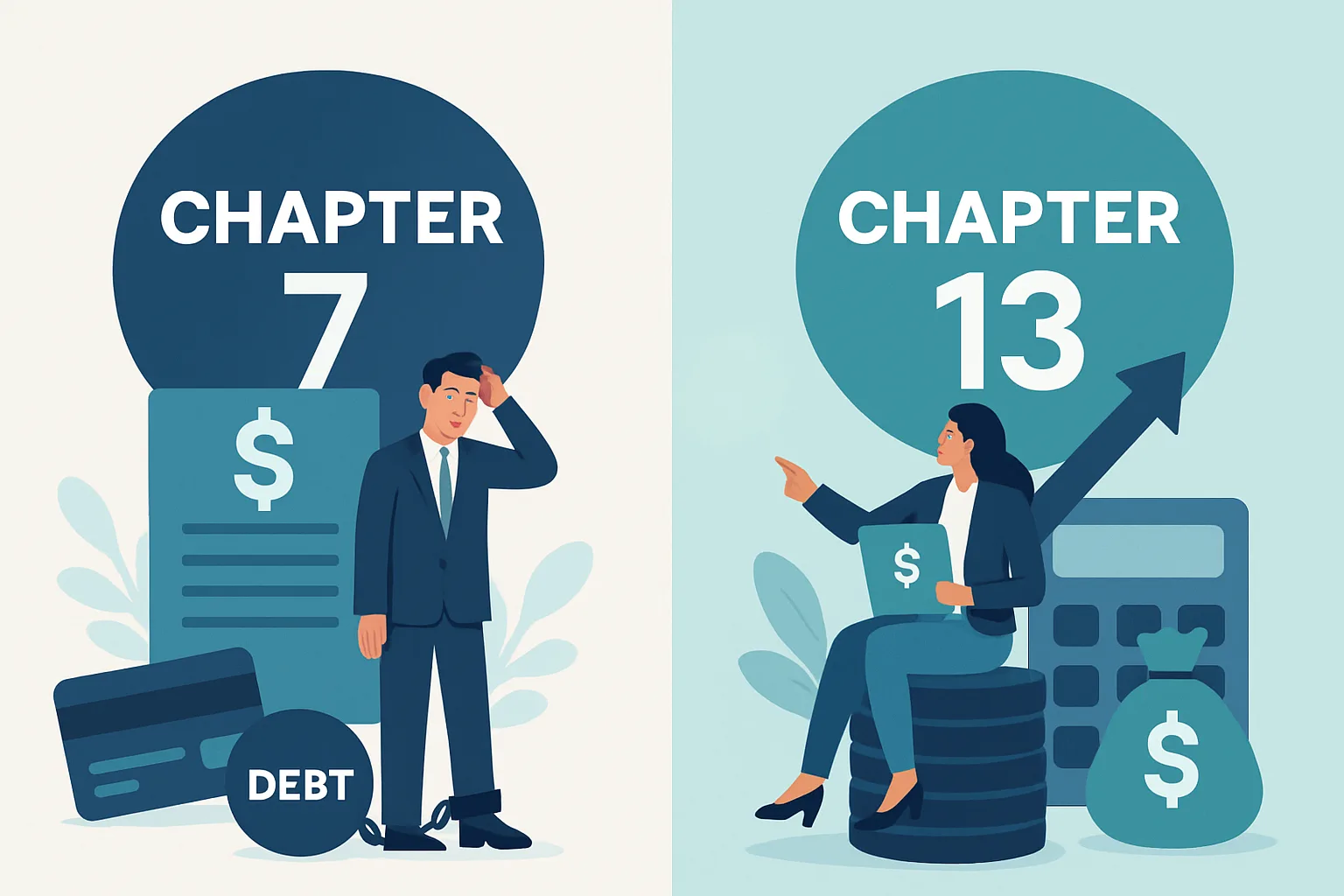 Illustration about chapter 7 vs chapter 13 bankruptcy