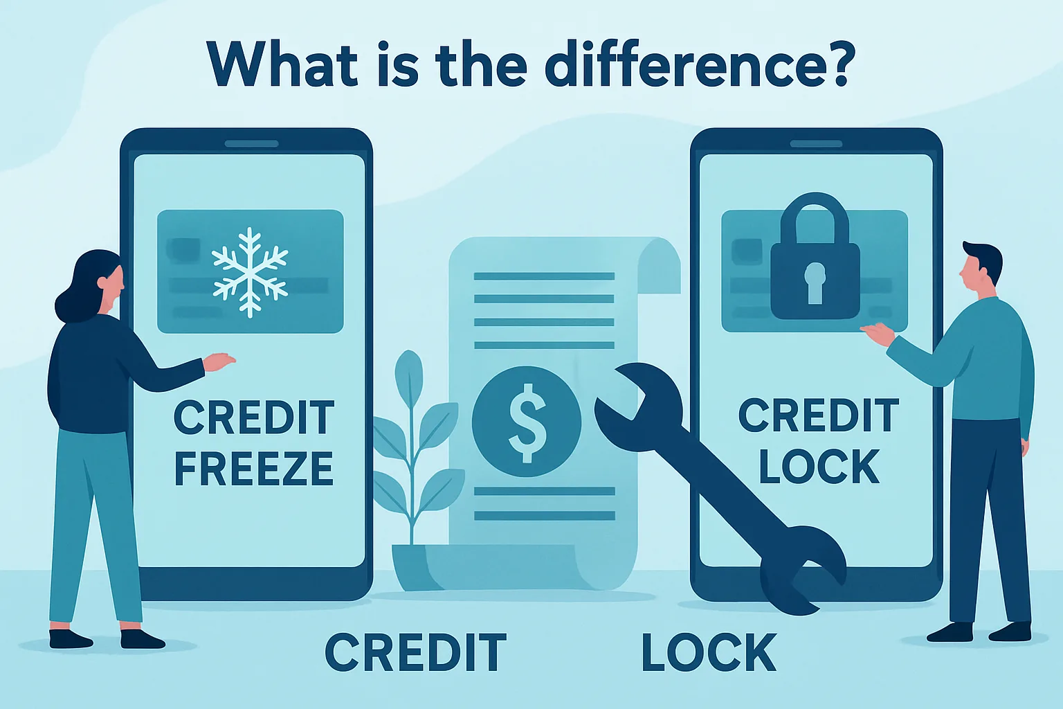 Illustration about credit freeze vs credit lock: what is the difference?