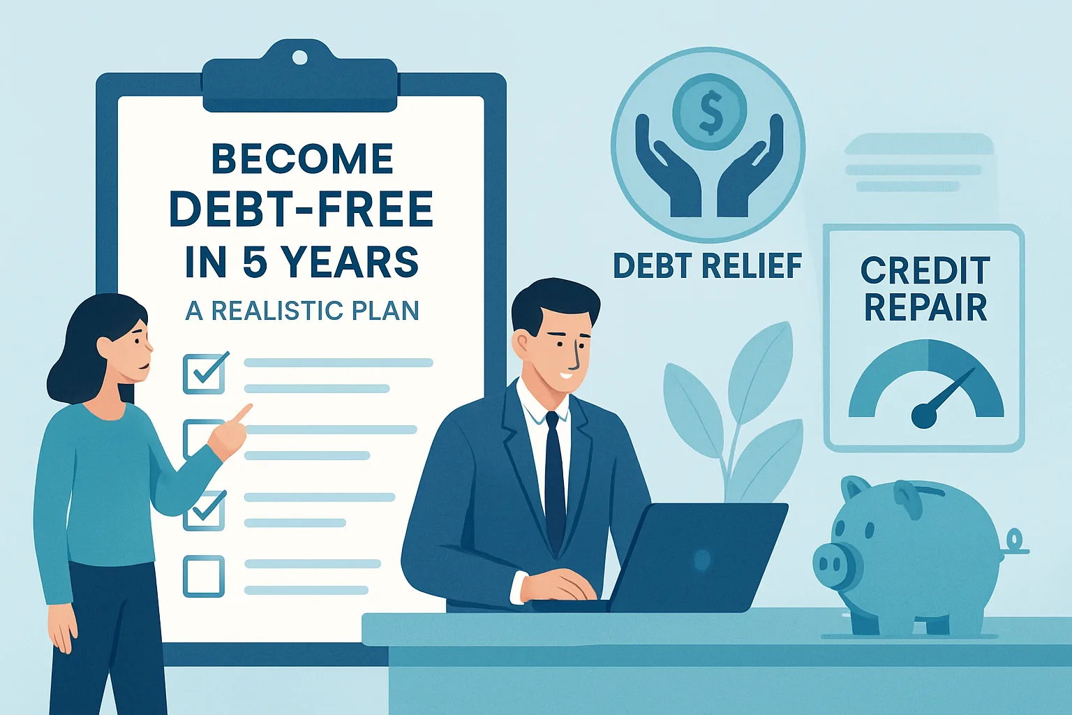 Illustration about how to become debt-free in 5 years: a realistic plan