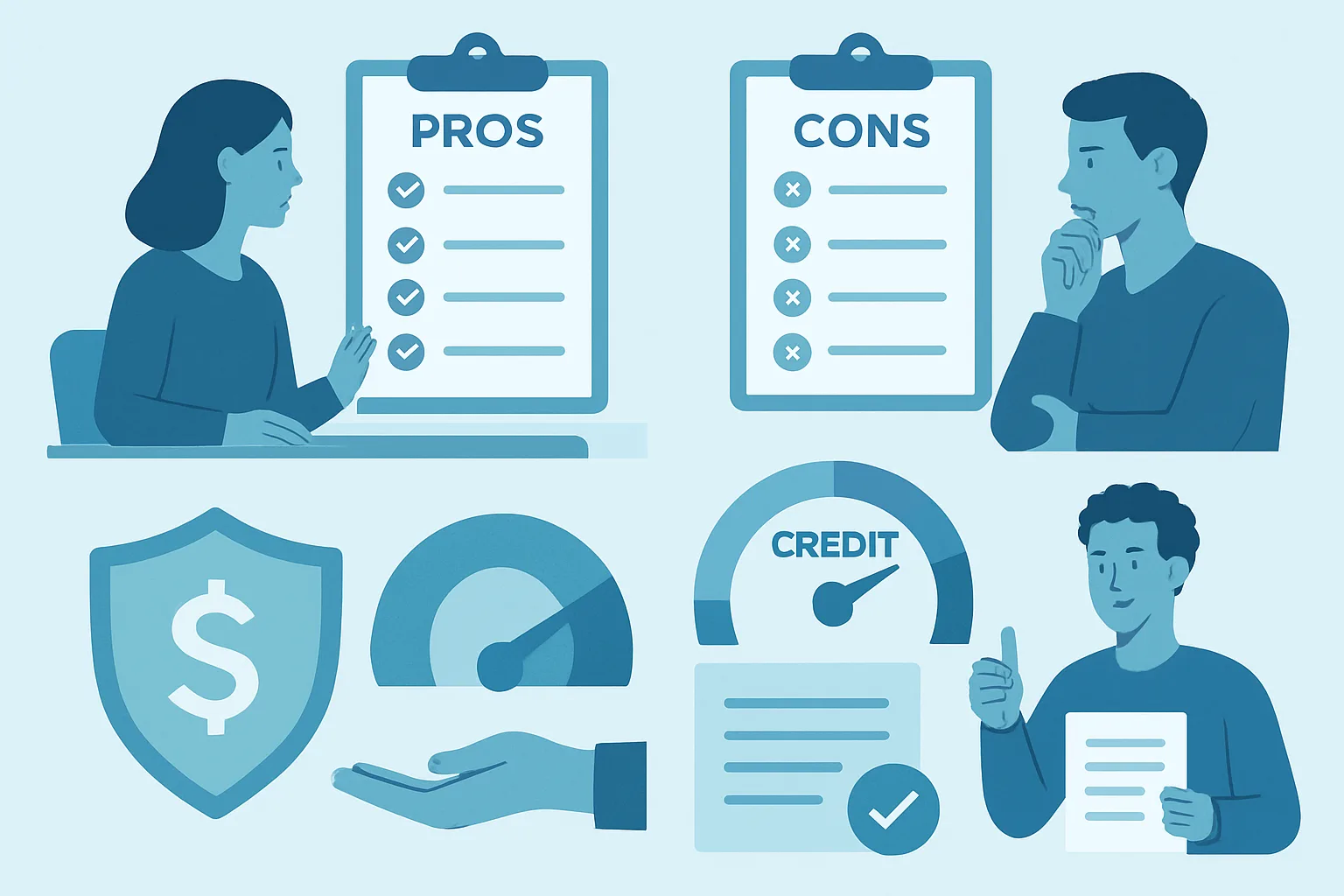 Illustration about debt management plan: pros, cons and how it affects credit