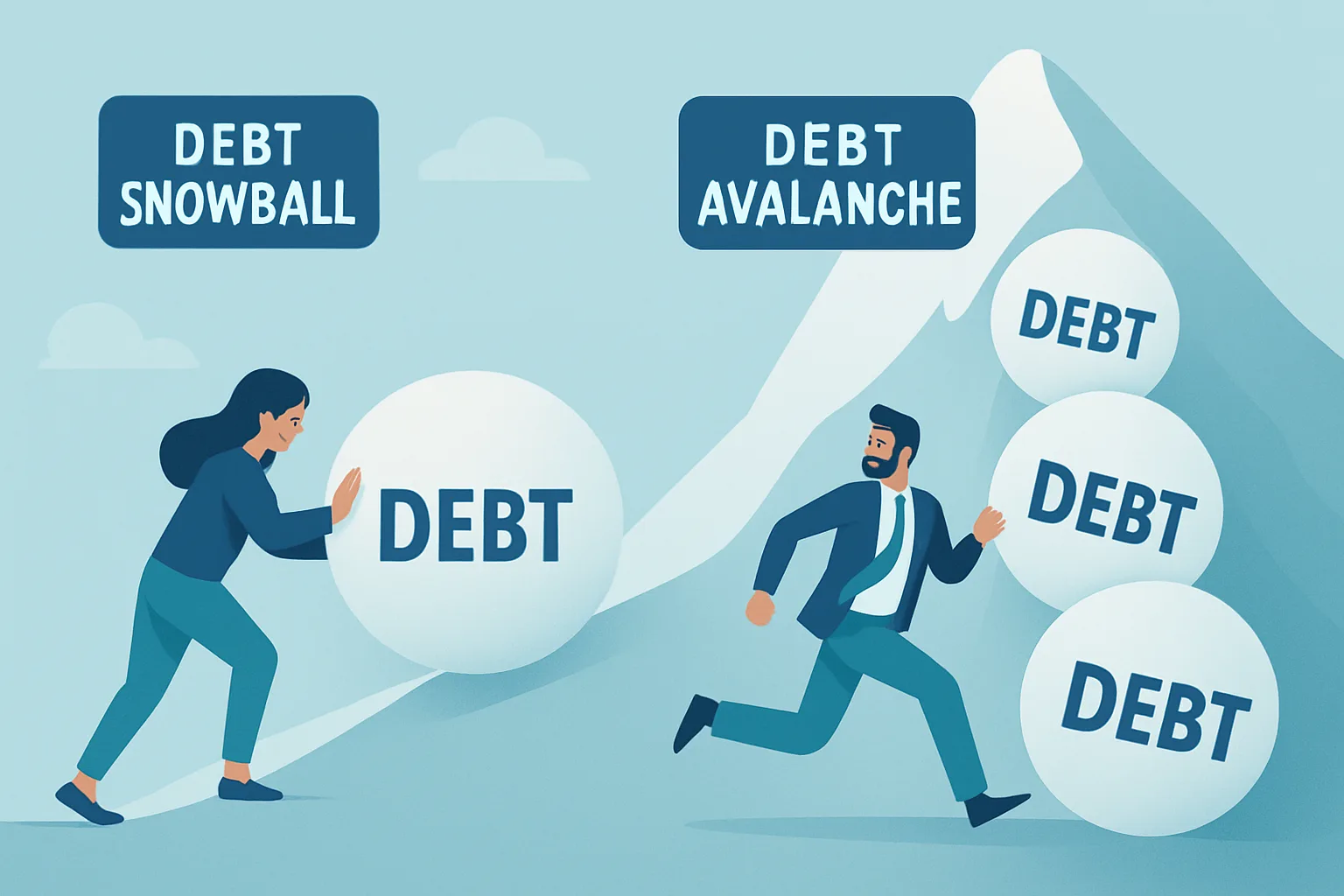 Illustration about debt snowball vs debt avalanche
