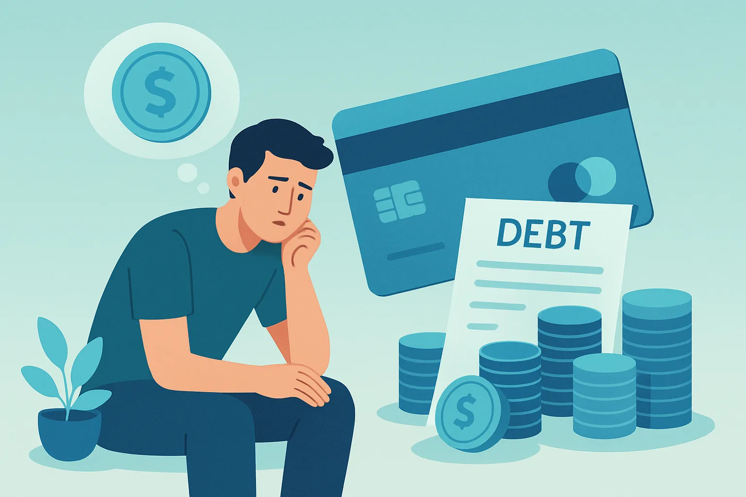 Illustration about pay off credit card debt with low income